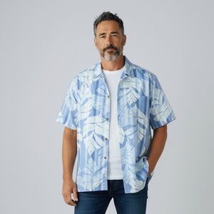 Stunning Tommy Bahama 100% Silk Shirt Large Blue Ivory Floral Paradise Men L